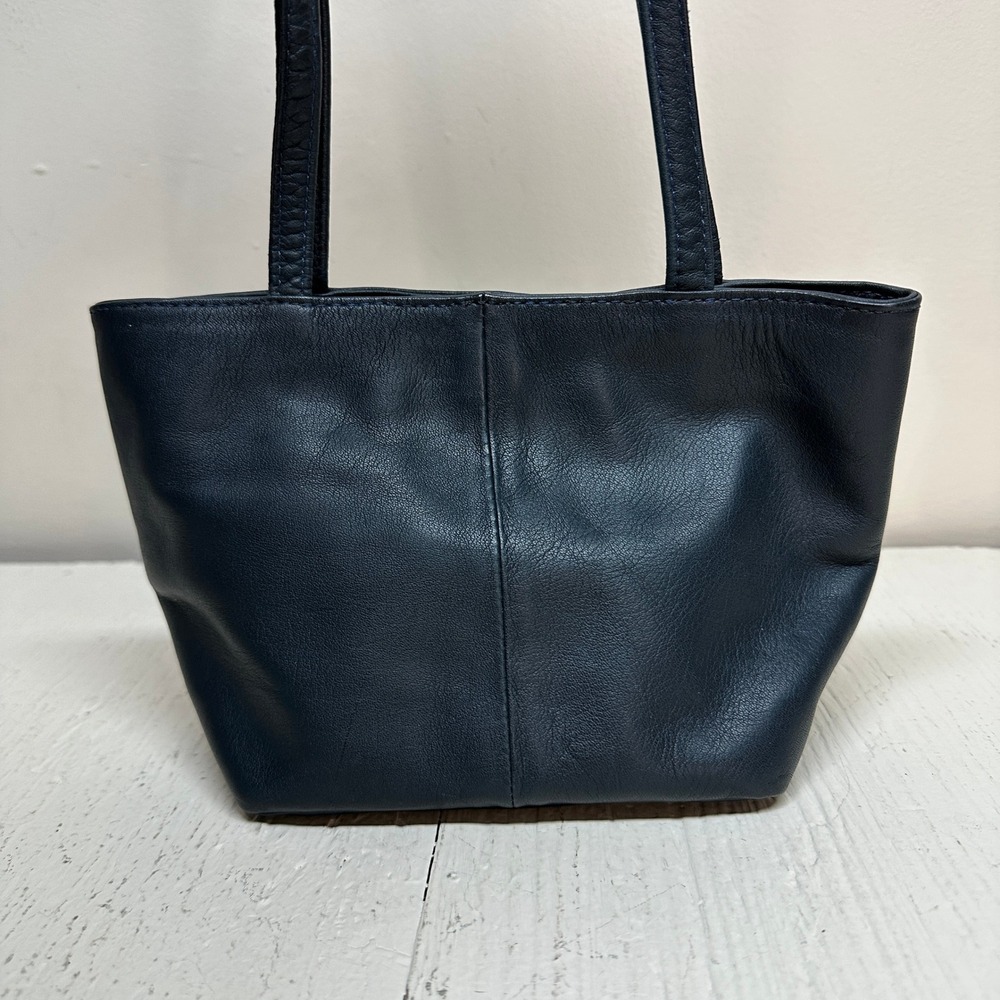 TOTE LE MONDE Navy Leather Bucket‎ Tote Bag Small Shoulder Purse Vintage - Picture 4 of 8